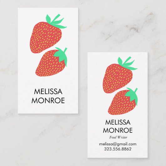 Carte De Visite FRUITY FUN : fraises illustrées (Devant / Derrière)