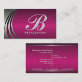 Carte De Visite Fuchsia gris argent métallique, monogramme accroch (Devant / Derrière)
