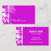 Carte De Visite Fuchsia Hawaiian Tropical Hibiscus; palm (Devant / Derrière)