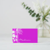 Carte De Visite Fuchsia Hawaiian Tropical Hibiscus; palm (Debout devant)
