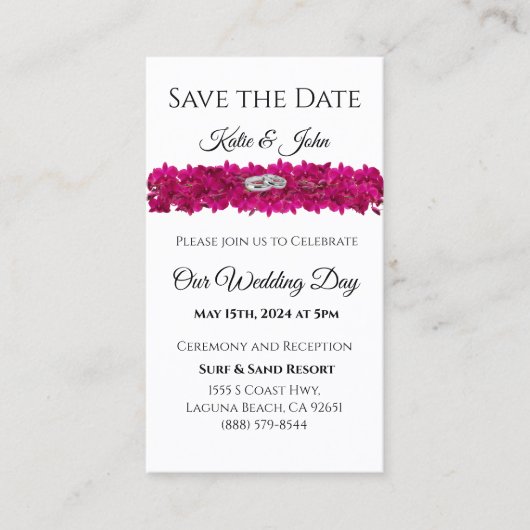 Carte De Visite Fuchsia Orchidées sur White-Save the Date- Magnet (Devant)