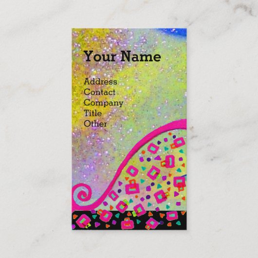 CARTE DE VISITE FUCHSIE ROSE JAUNE POURPLE MONOGRAMME DÉCO ABSTRAI (Devant)