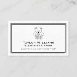 Carte De Visite Fun Babysitter Babysitting Nanny Teddy Black White