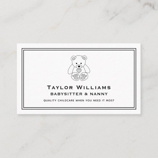 Carte De Visite Fun Babysitter Babysitting Nanny Teddy Black White (Devant)