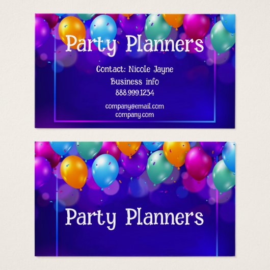 Carte de visite Fun Balloon Party ou Event Planner (Devant & derrière)