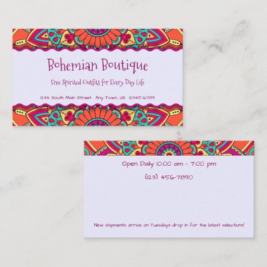 Carte De Visite Fun Bright Bohemian Mandala (Devant / Derrière)