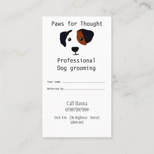 Carte De Visite Fun Chien marchant Chien Grooming Référence (Dos)