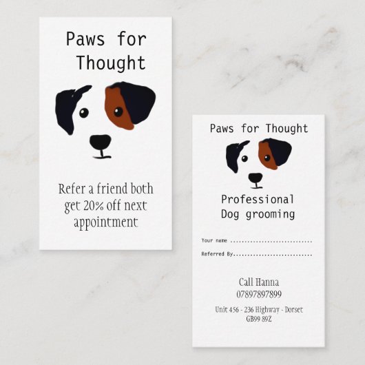Carte De Visite Fun Chien marchant Chien Grooming Référence (Devant / Derrière)