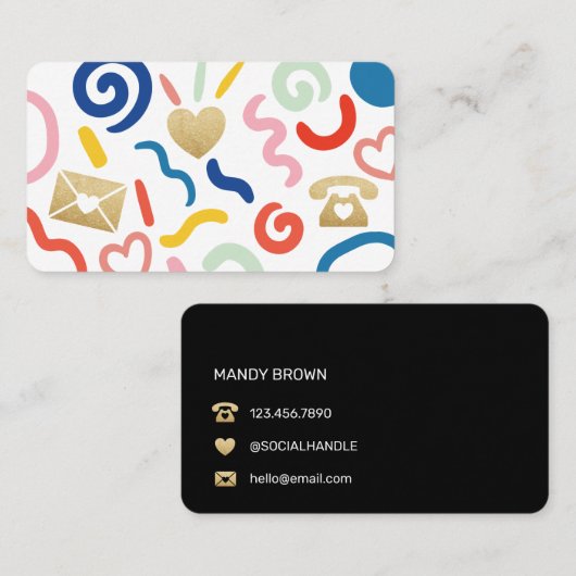 Carte De Visite Fun & Funky Abstrait Motif Icon Blanc & Noir (Devant / Derrière)