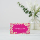 Carte De Visite Fun Girly Gold Roses Hot rose Floral Beauté (Debout devant)