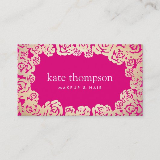 Carte De Visite Fun Girly Gold Roses Hot rose Floral Beauté (Devant)