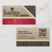 Carte De Visite Fun léopard scintillement chat noir lashes code QR (Devant / Derrière)
