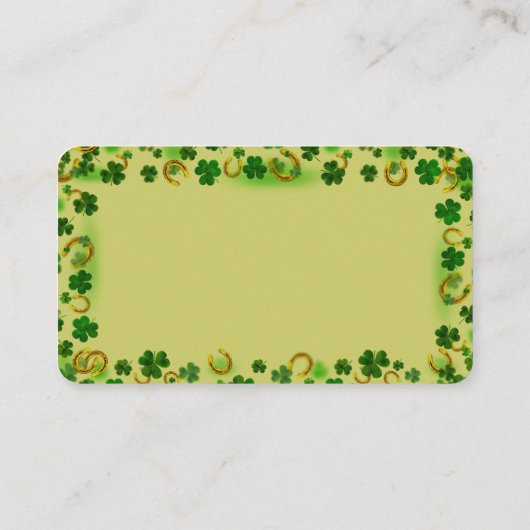 Carte De Visite Fun Lucky Green Four Leaf Clover Gold Horseshoe (Dos)