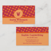 Carte De Visite Fun Monogram Cranberry & Orange Motif (Devant / Derrière)