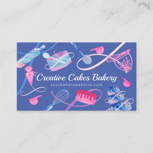 Carte De Visite Fun Pink Bleu Marbre Boulangerie Gâteaux Outils & (Devant)