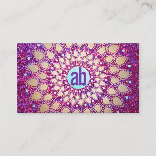 Carte De Visite Fun Purple Parties scintillant Festive Monogramme (Devant)