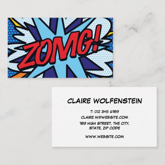 Carte De Visite Fun Retro Comic Book ZOMG! (Devant / Derrière)