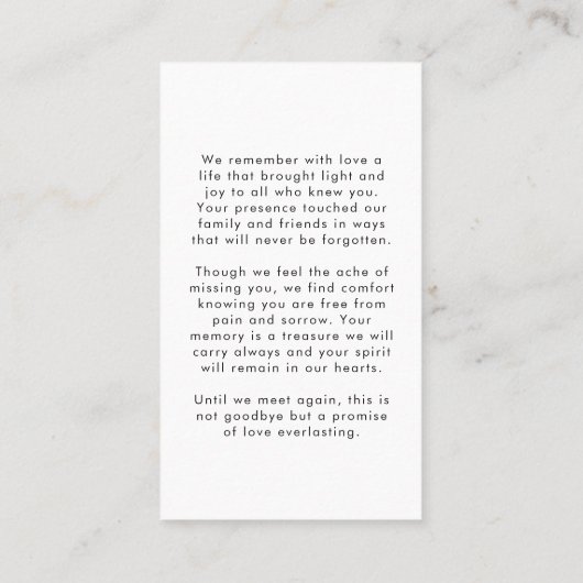 Carte De Visite Funérailles Dans Mémoire Amoureuse Scripts Photo C (Dos)