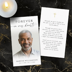 Carte De Visite Funérailles Forever Hearts Photo Cross Prayer Card