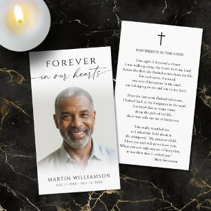 Carte De Visite Funérailles Forever Hearts Photo Cross Prayer Card