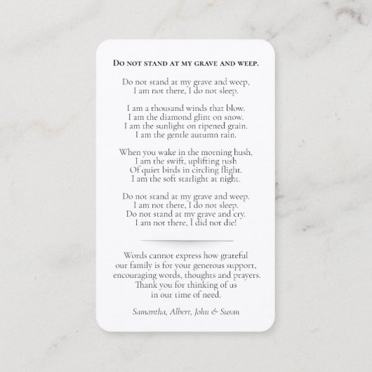 Carte De Visite Funéraire Train à vapeur Prière commémorative Cart (Dos)