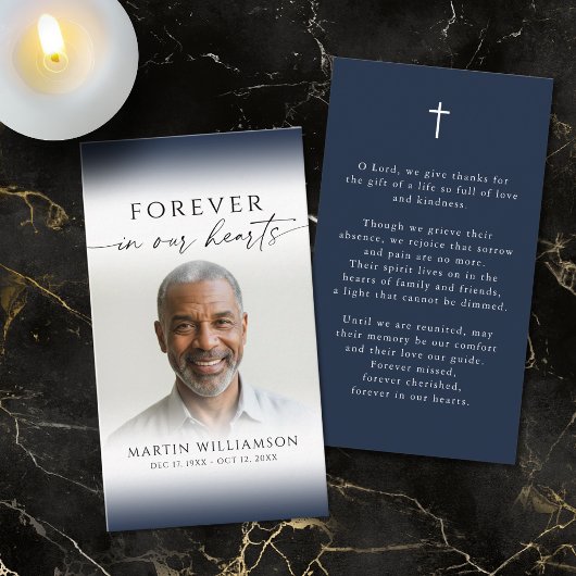 Carte De Visite Funeral Cross Forever Hearts Photo Prayer Card