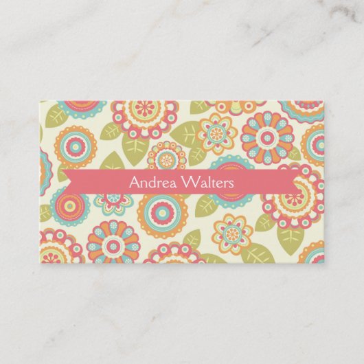 Carte De Visite Funky Boho Retro Flowers Mariage (Devant)