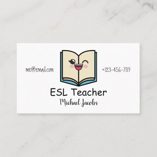 Carte De Visite Funny Kawaii Livre ESL Enseignant Anglais Enseigna (Devant)