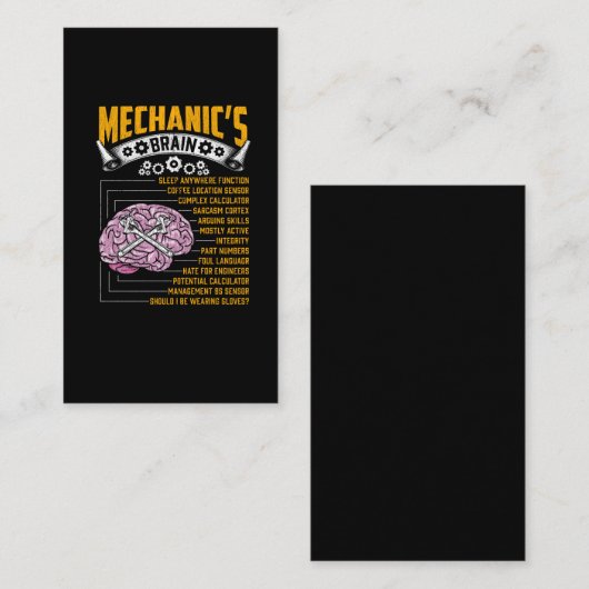 Carte De Visite Funny Mechanic Brain Workshop Garage Hobbyistes (Devant / Derrière)