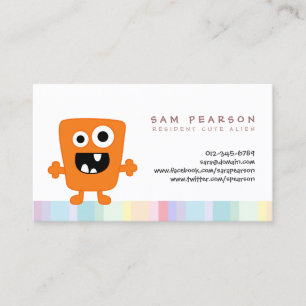 Carte De Visite FunnyTitle Joli Monstre orange Alien Enfants NomCa
