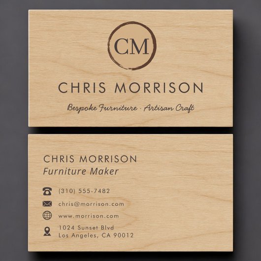 Carte De Visite Furniture Maker Rustic Wood Monogram Professional