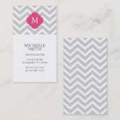 Carte De Visite Fuschia et monogramme gris de motif de zigzags (Devant / Derrière)