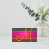 Carte De Visite Fuschia rayante + Monogramme orange DO-IT-YOURSELF (Debout devant)