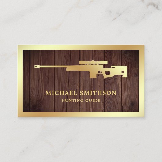Carte De Visite Fusil à fusil en or rustique en bois (Devant)