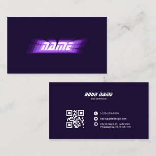 Carte De Visite Futuriste Code QR Glitch Violet Néo Consultant en