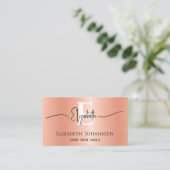 Carte De Visite Fuzz de Pêche Moderne Brossé Métal Girly Monogramm (Debout devant)