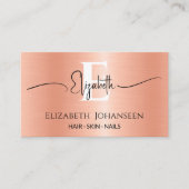 Carte De Visite Fuzz de Pêche Moderne Brossé Métal Girly Monogramm (Devant)