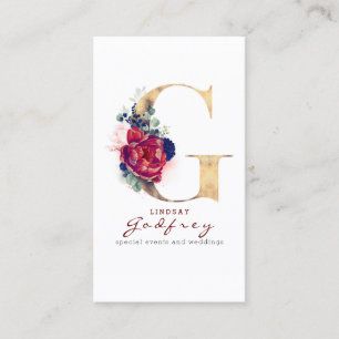 Carte De Visite G Monogram Burgundy Gold et Navy Blue Floral