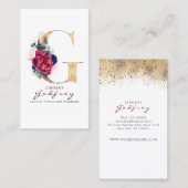 Carte De Visite G Monogram Burgundy Gold et Navy Blue Floral (Devant / Derrière)