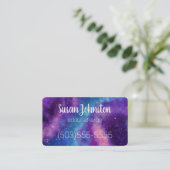 Carte de visite galactique violet, bleu et rose (Debout devant)