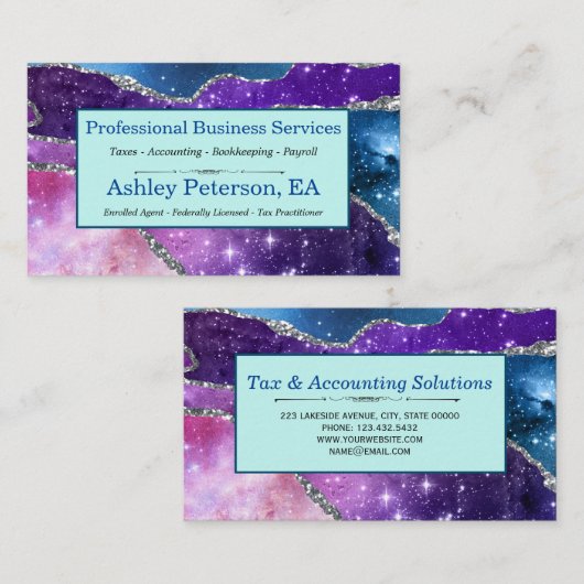 Carte De Visite Galaxy Agate Faux Parties scintillant Business Car (Devant / Derrière)