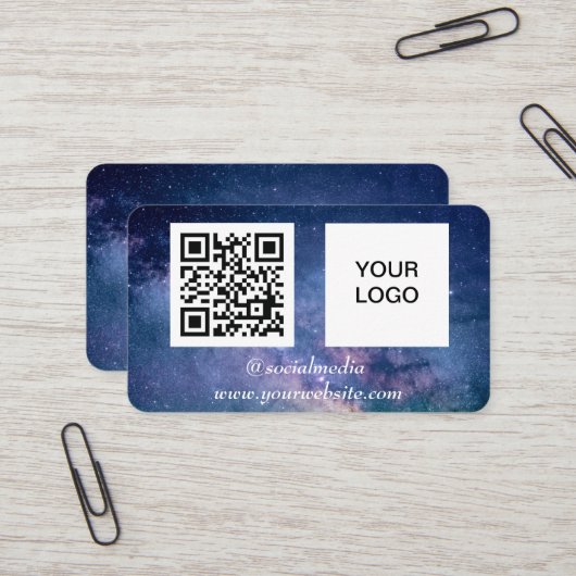 Carte De Visite Galaxy Space Médias sociaux QR Code Marine Blue Mo (Devant/Arrière en situation)