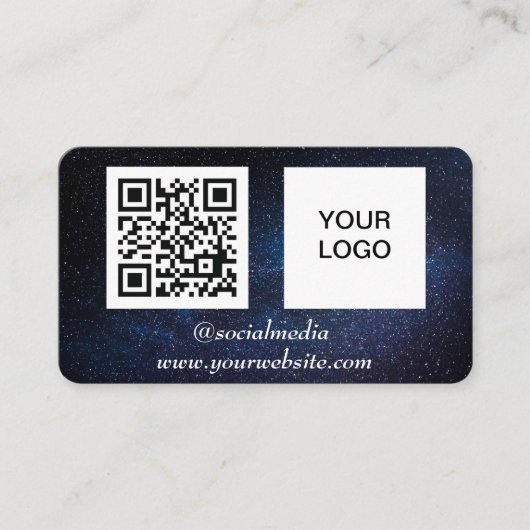 Carte De Visite Galaxy Space Médias sociaux QR Code Marine Blue Mo (Devant)