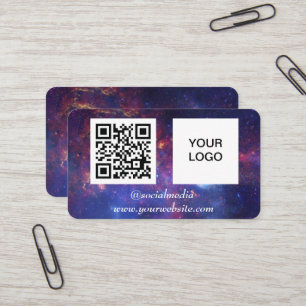 Carte De Visite Galaxy Space Médias sociaux QR Code Purple Modern