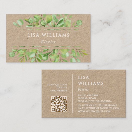 Carte De Visite Galerie Aquarelle Rustique | Code QR (Devant / Derrière)