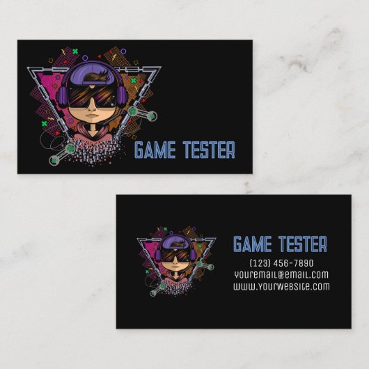 Carte De Visite Gamer Boy Game Tester (Devant / Derrière)