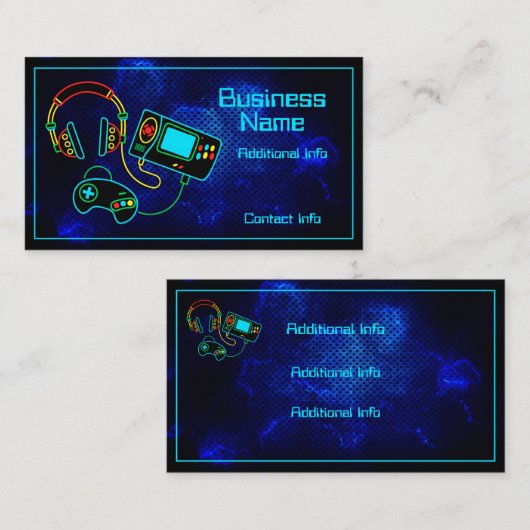 Carte De Visite Gamer Retro Neon Blue (Devant / Derrière)