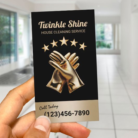 Carte De Visite Gants modernes de nettoyage de l'or Maid de ménage