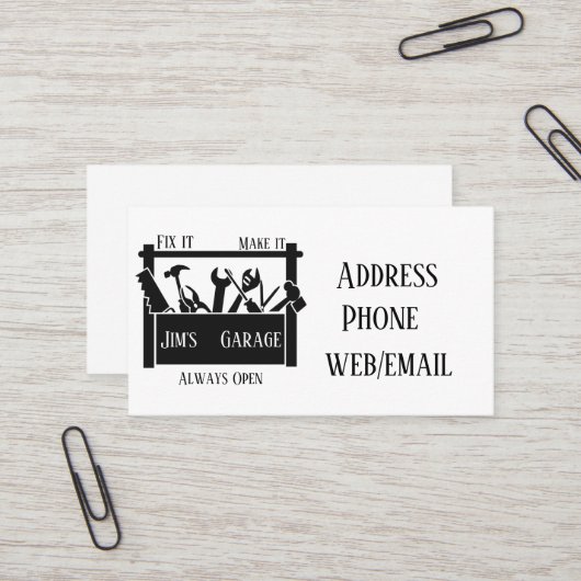 Carte De Visite Garage personnalisé (Devant/Arrière en situation)