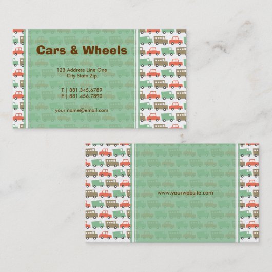 Carte De Visite Garçons Jouets Amusants Retro Pastels Cute Cars Ca (Devant / Derrière)